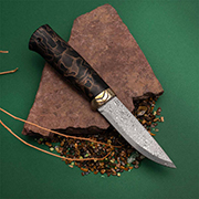 Ножи из дамаска ZDI-1016 купить в Красноярске: Нож Кузюк (Дамаск ZDI-1016, Композит с бронзовой микросеткой волны, Мокумэ-ганэ)