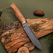 Ножи из стали ELMAX купить в Новокузнецке: Нож Таежный (ELMAX, Стабилизированная карельская береза, Мокумэ-ганэ, Обработка клинка Stonewash)