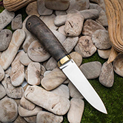 Ножи из стали ELMAX купить в Новокузнецке: Нож Эш (ELMAX, Стабилизированная карельская береза коричневая, Латунь)