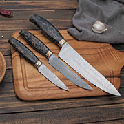 Кухонные ножи купить в Хабаровске: Набор кухонных ножей Поварской-3 (Дамаск ZDI-1016, Композит с латунной и бронзовой микросеткой волны, Мокумэ-ганэ)