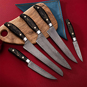 Кухонные ножи купить в Хабаровске: Набор кухонных ножей Поварской-5 (Дамаск ZDI-1016, Композит с латунной и бронзовой микросеткой волны, Алюминий)