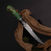 Ножи из дамаска купить в Туле: Нож Финка-5 (Дамаск ZDI-1016, Cтабилизированный кап тополя + стабилизированный граб)