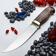 Ножи охотничьи купить в Хабаровске: Нож Чеглок (95Х18, Стабилизированная карельская береза коричневая, Латунь)