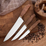 Кухонные ножи купить в Хабаровске: Набор кухонных ножей Поварской-3 (95Х18, Стабилизированная карельская береза, Мокумэ-ганэ)