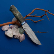 Категория ножей купить в Владивостоке: Нож Стрелец с ввертышем (Дамаск ZDI-1016, Стабилизированная карельская береза зеленая, ZlaTi)