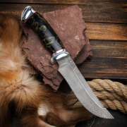 Ножи по маркам стали купить в Владивостоке: Нож Росомаха (Дамаск ZDI-1016, Композит с латунной микросеткой волны , Алюминий)