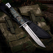 Категория ножей купить в Владивостоке: Нож Финка-2 (95Х18, Стабилизированная карельская береза лазурная, Нержавеющая сталь, Алюминий)