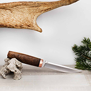 Ножи по маркам стали купить в Владивостоке: Нож Финка Сканди ввертыш (ЭП-766, Ореховый кап, Медь)