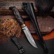 Ножи из дамасской стали ZD-0803: Нож Финка Lappi (Дамаск ZD-0803, Композит с латунной и бронзовой микросеткой волны, Мокумэ-ганэ)