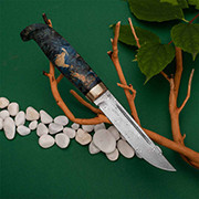 Ножи по маркам стали купить в Владивостоке: Нож Финка Lappi (Дамаск ZDI-1016, Стабилизированный кап клена лазурный, Мокумэ-ганэ)