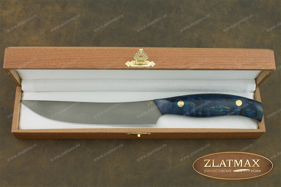 Нож кухонный К001 (Литой булат, Накладки стабилизированная карельская береза)