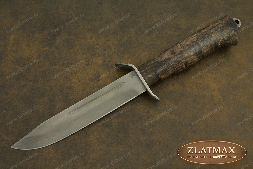 Нож T002 Разведчик (Литой булат, Стабилизированная карельская береза, Нержавеющая сталь)