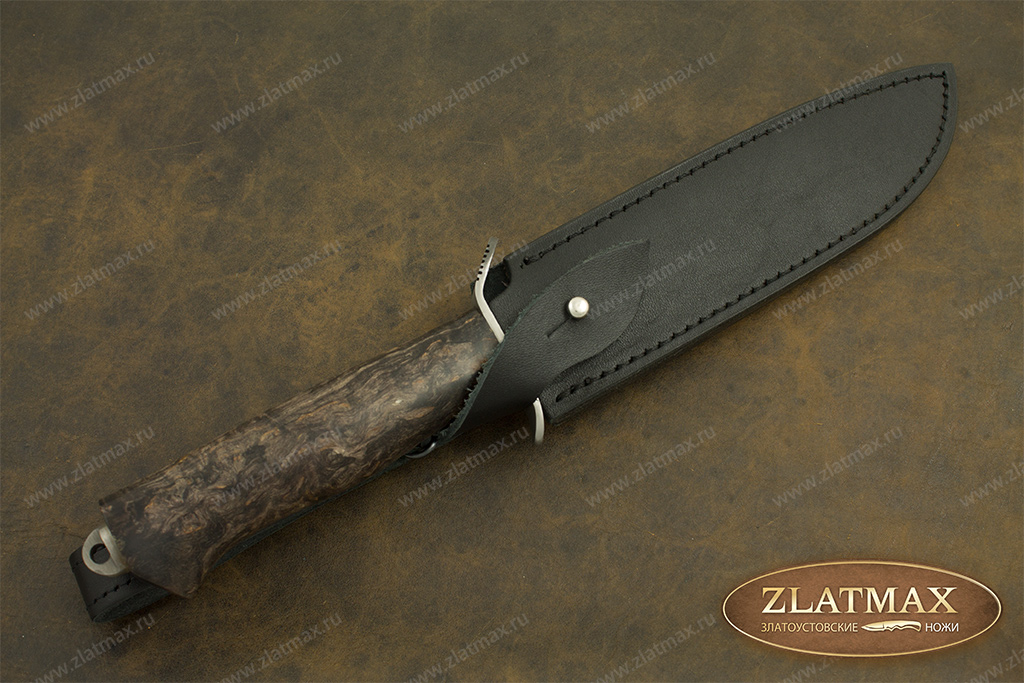 Нож T002 Разведчик (Литой булат, Стабилизированная карельская береза, Нержавеющая сталь)