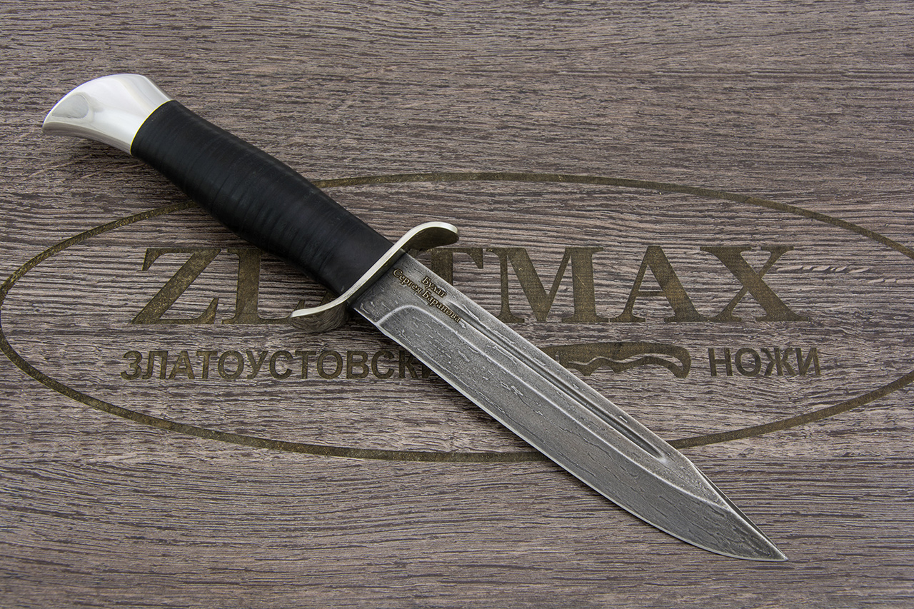 Нож T002 НР-40 (Литой булат, Наборная кожа, Нержавеющая сталь, Алюминий)