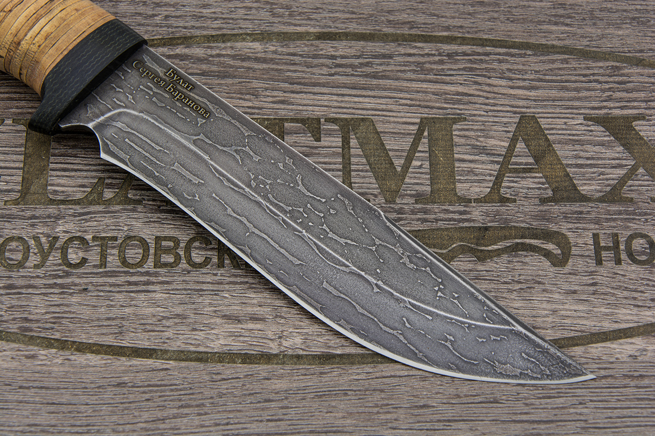 Нож T004 (Литой булат, Наборная береста, Микарта)