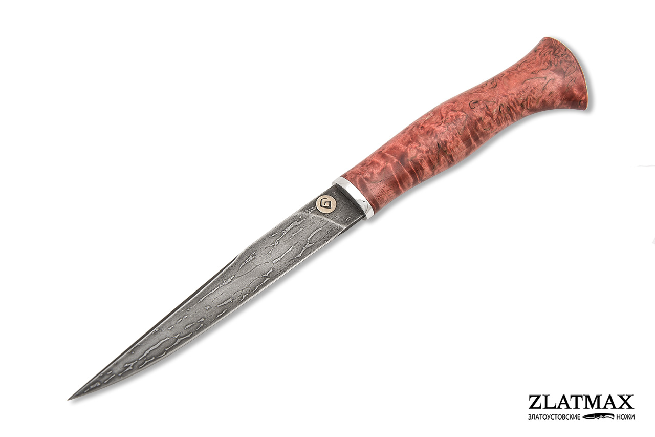 Нож Тюринский (Литой булат, Стабилизированная карельская береза, Алюминий)