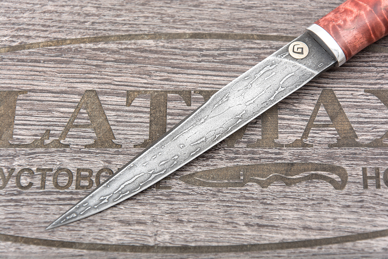 Нож Тюринский (Литой булат, Стабилизированная карельская береза, Алюминий)
