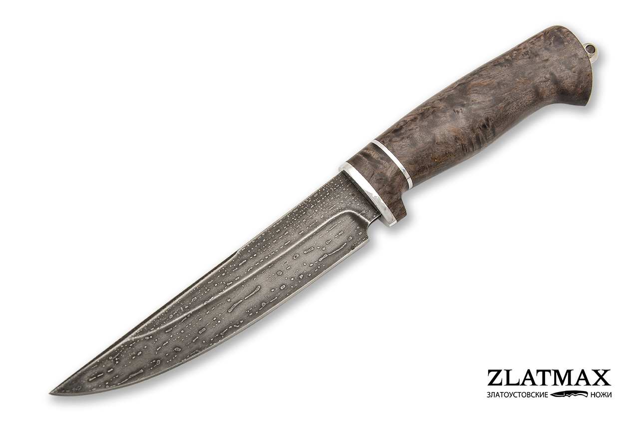 Нож R008 (Литой булат, Стабилизированная коричневая карельская береза)