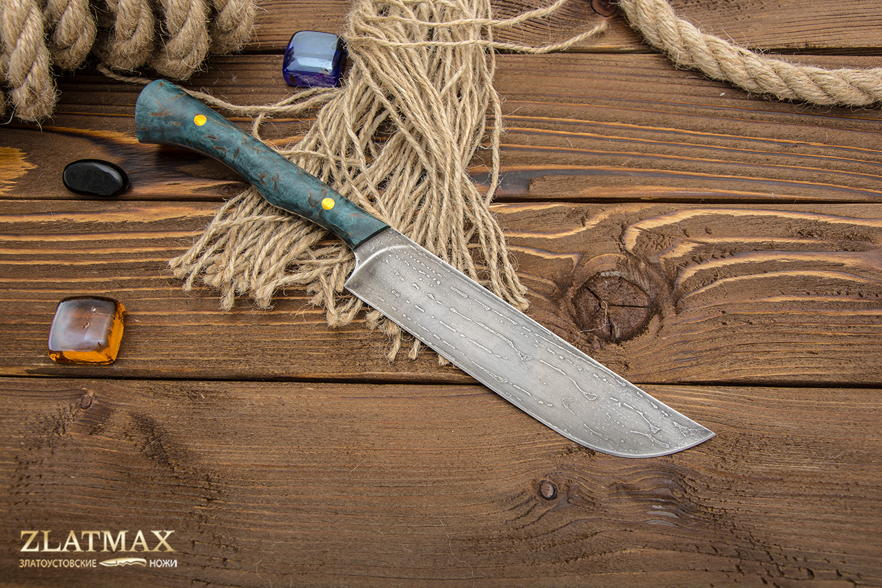 Узбекский нож Пчак K004 (Литой булат, Накладки стабилизированная карельская береза)