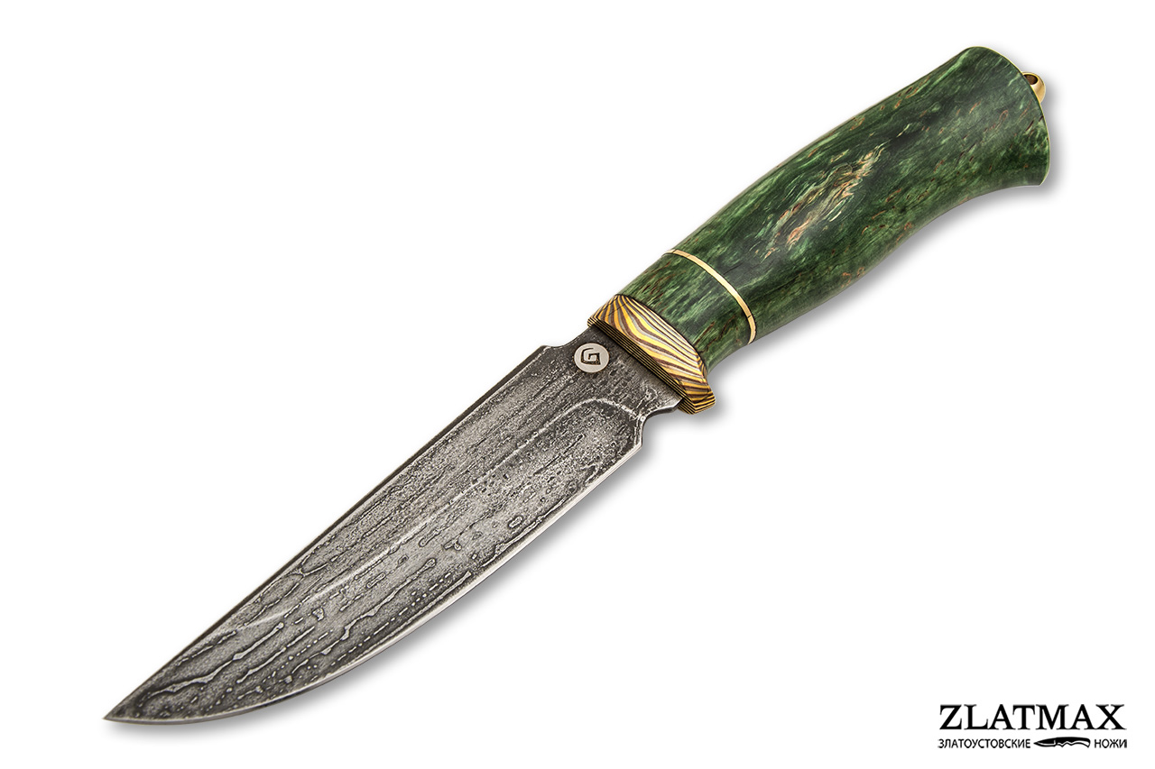 Нож T003 (Литой булат, Стабилизированная карельская береза, Мокумэ-ганэ) в Самаре фото-01