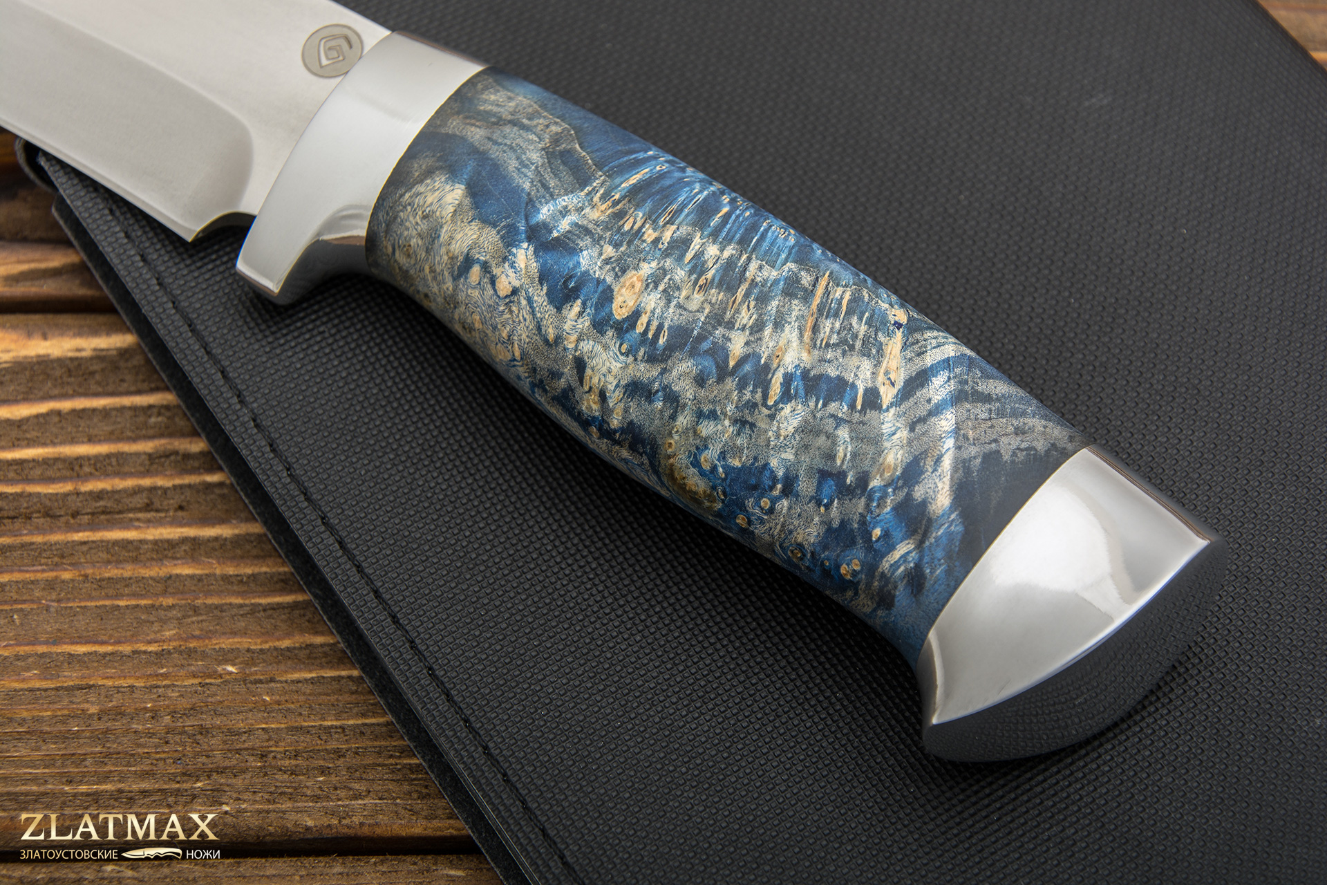 Нож R015 (SKD-11, Стабилизированный кап клёна Синий, Алюминий)