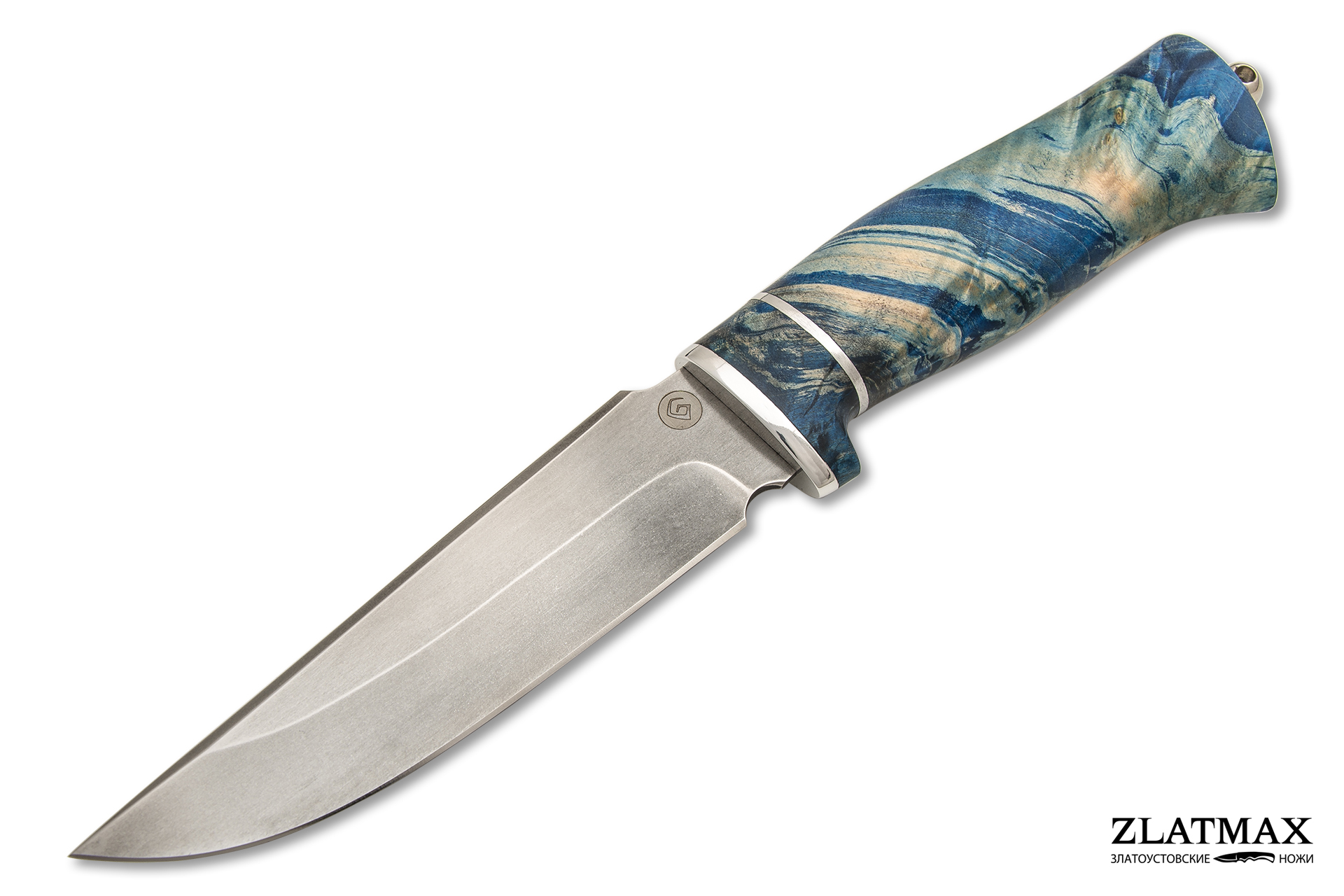 Нож T003 (SKD-11, Стабилизированный кап клёна Синий, Алюминий)