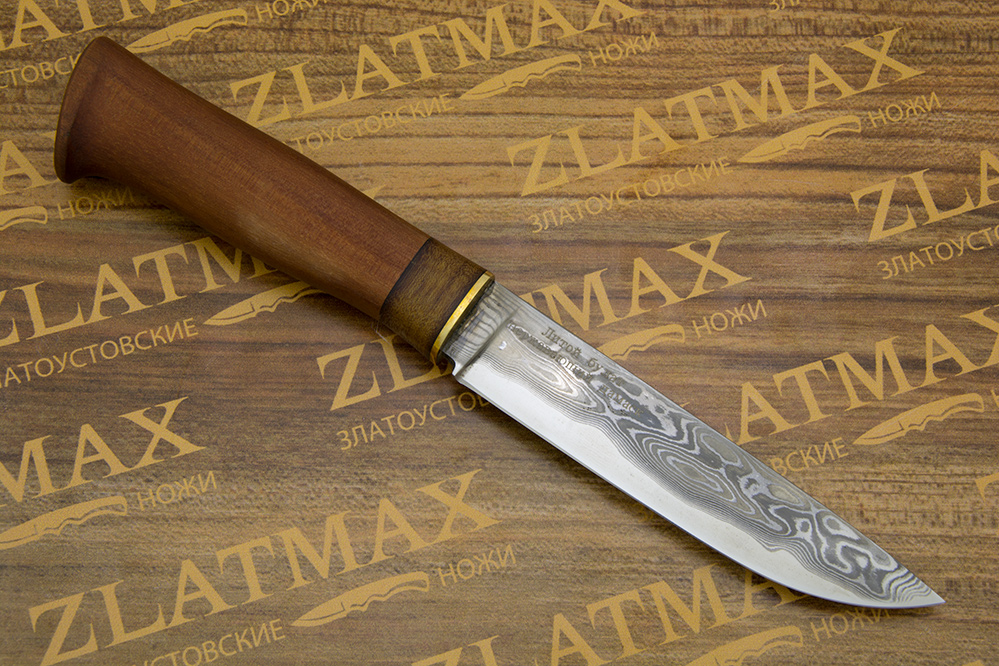 Нож BSU-002 (Литой нержавеющий тигельный булат с обкладками из нержавеющего дамаска, Латунь)