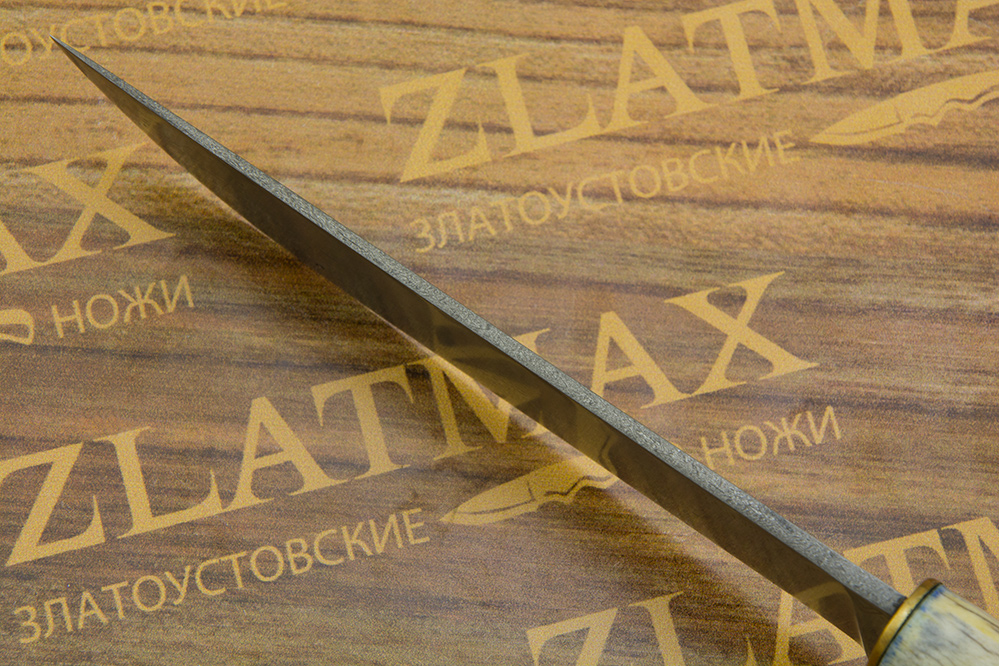 Нож BSU-003 (Литой нержавеющий тигельный булат, Рог, Латунь)