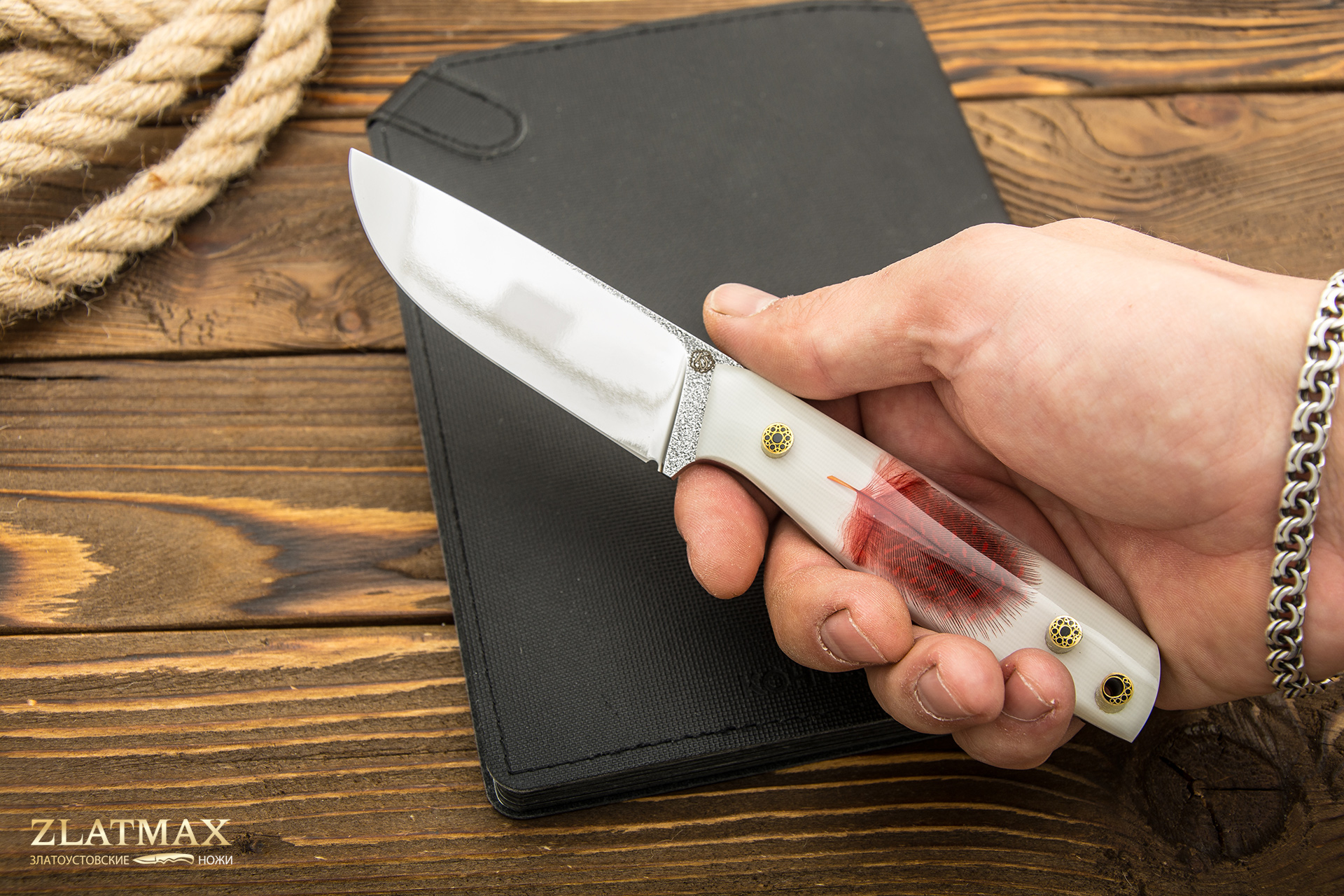 Нож Ривер М (N690, Накладки композит «Перо красное», Полировка клинка)