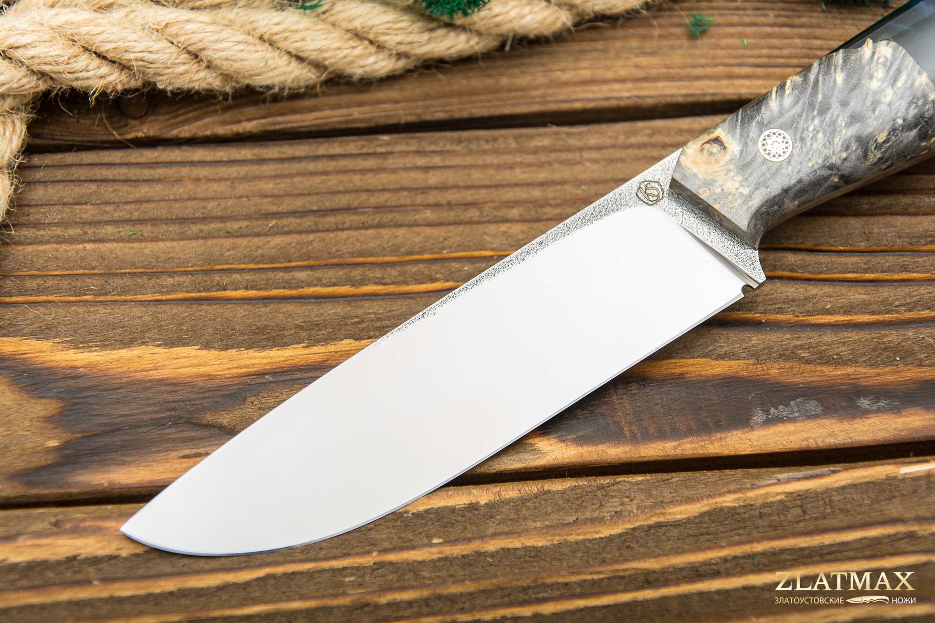 Нож Ривер (N690, Накладки стабилизированный кап клёна, Полировка клинка)