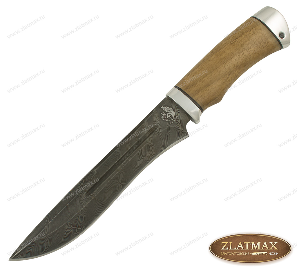 Нож Байкал (Дамаск У10А-7ХНМ, Орех, Алюминий)