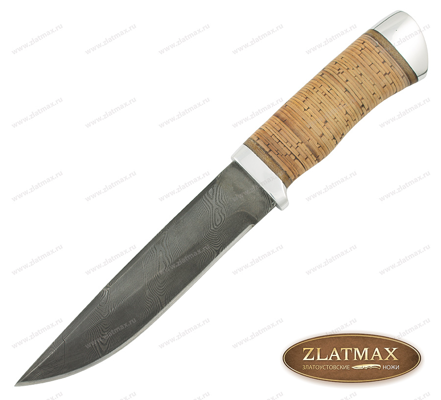 Нож Кузюк (Дамаск У10А-7ХНМ, Наборная береста, Алюминий)