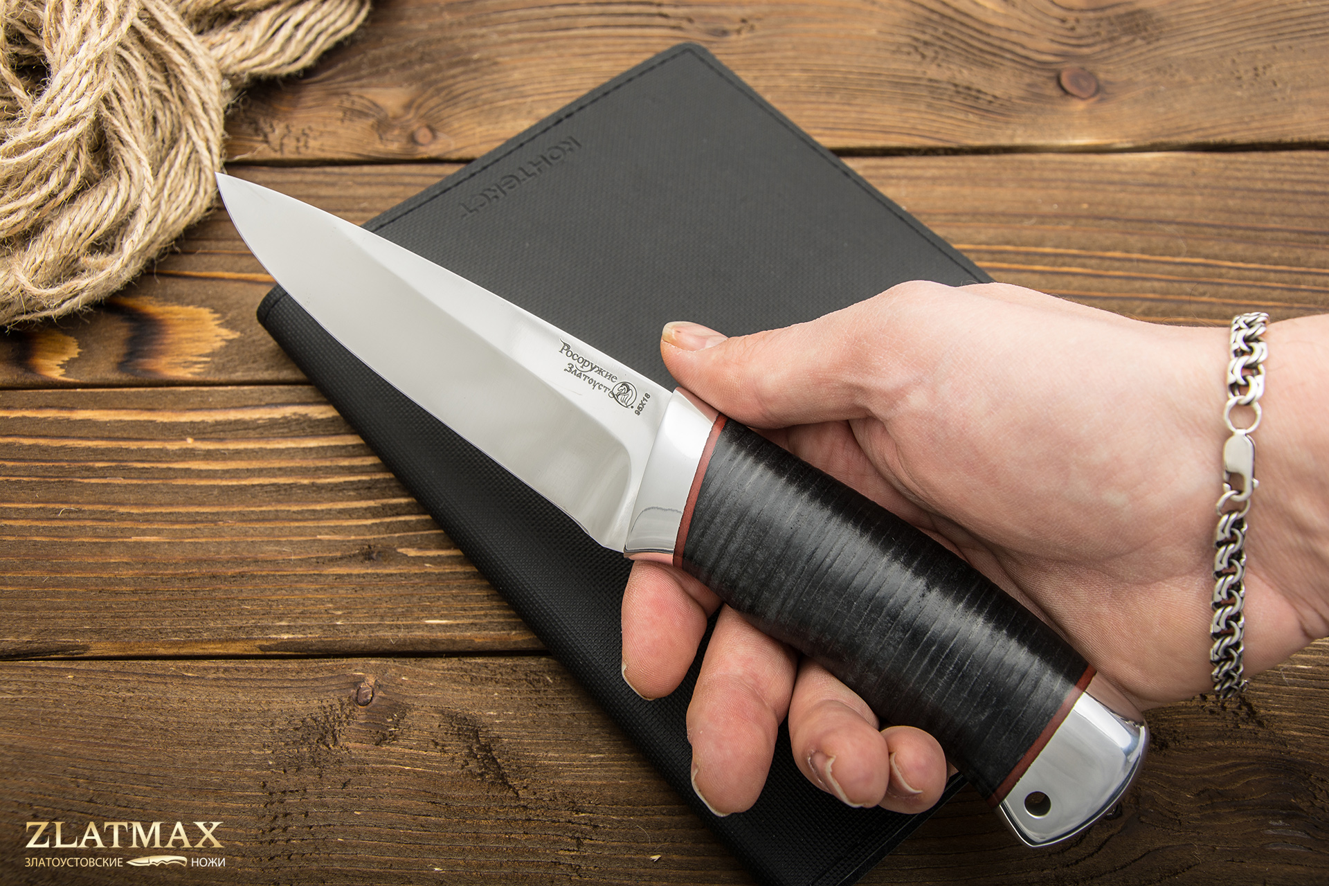 Нож Косотур (95Х18, Наборная кожа, Алюминий)