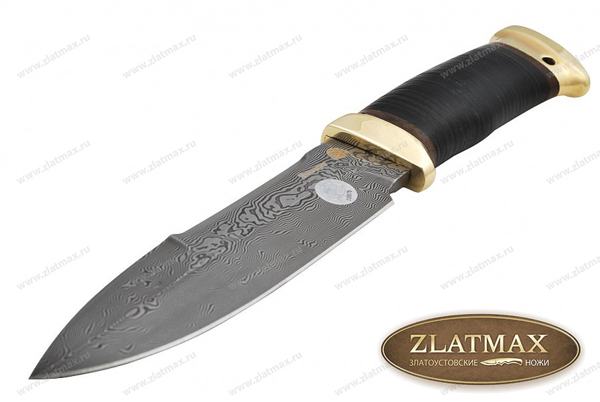Нож Спас-1 (Дамаск, Наборная кожа, Латунь)