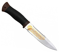 Нож Спас-2 (40Х10С2М (ЭИ-107), Наборная кожа, Текстолит, Золочение рисунка на клинке)
