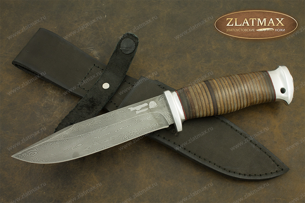 Нож Баджер-2 (Дамаск, Наборная кожа, Алюминий)