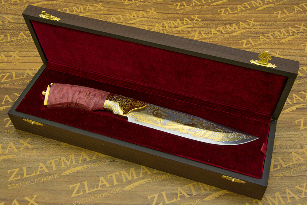 Нож Таежный-2 (40Х10С2М, Стабилизированный кап, Латунь, Золочение клинка гарды и тыльника)