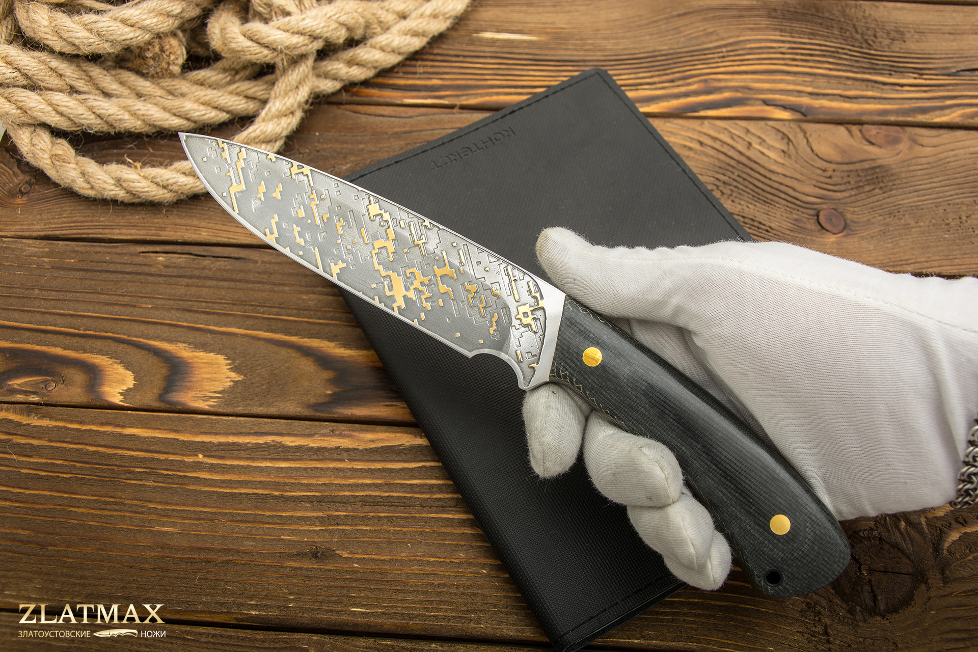 Нож Артыбаш подарочный (95Х18, Накладки микарта, Золочение)