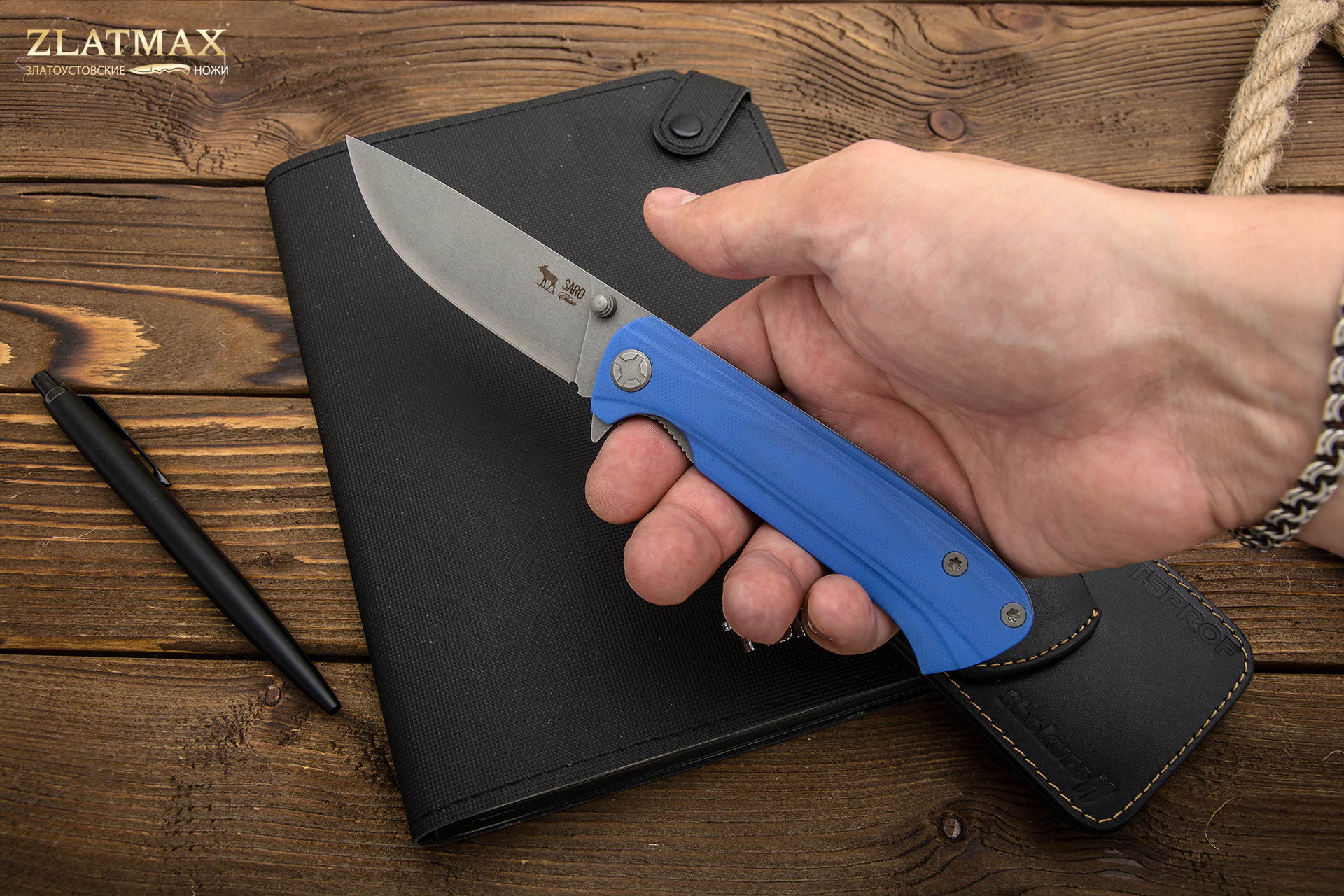 Нож Складной Чиж (K110 Böhler, Накладки G10 Васильковый, Обработка клинка Stonewash)