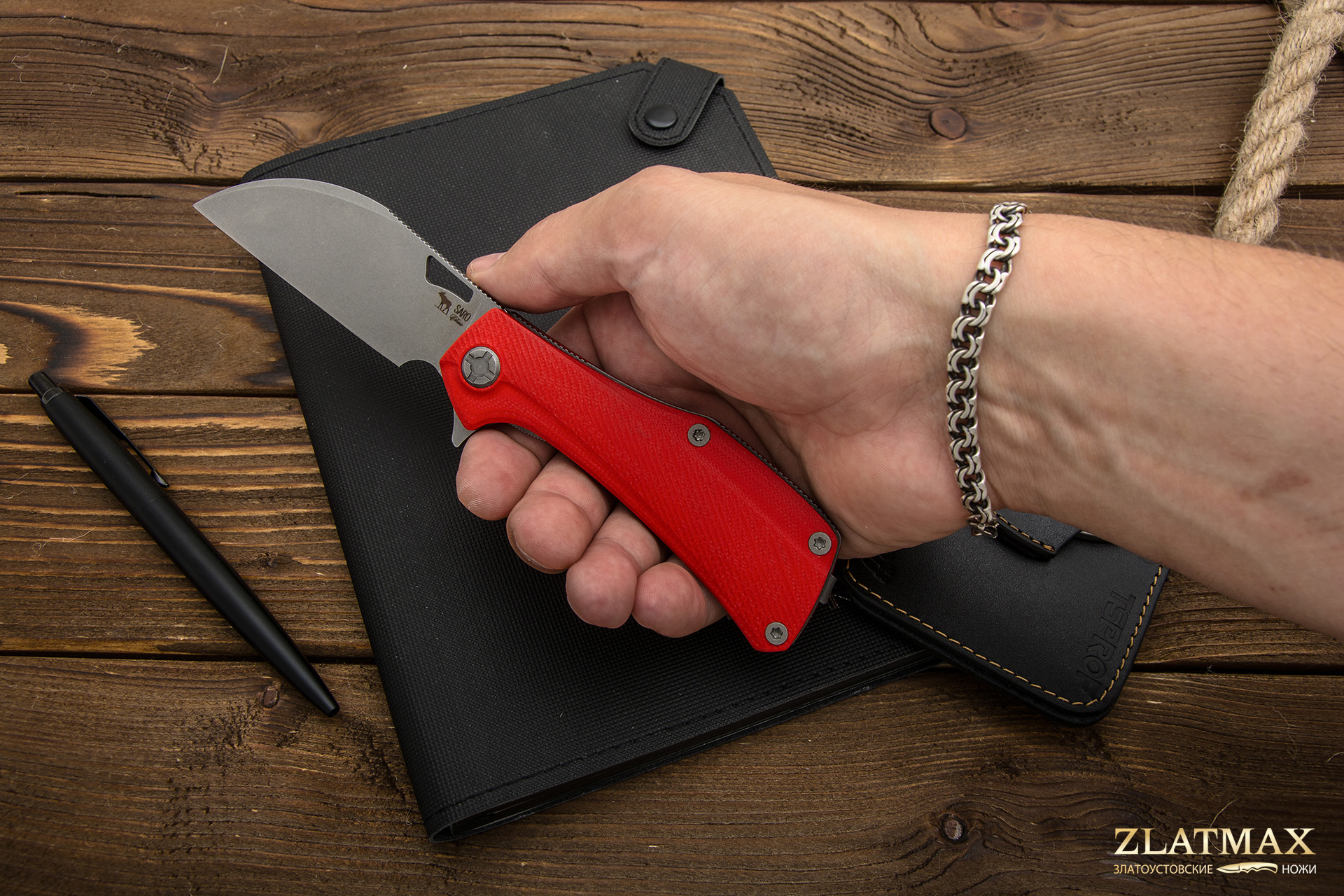 Нож Складной Скорпион WHARNCLIFFE (K110 Böhler, Накладки G10 Красный, Обработка клинка Stonewash)