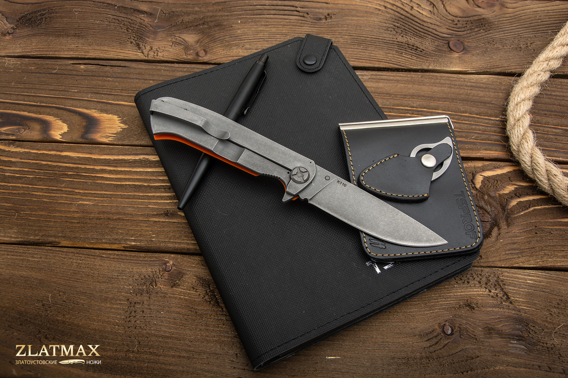 Нож Складной Чиж (K110 Böhler, Накладки G10 Оранжевый, Обработка клинка Stonewash)