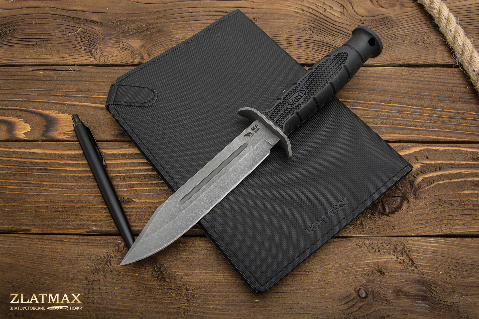 Нож НР-2000 (AUS6, Резина, Металлический, Обработка клинка Stonewash)