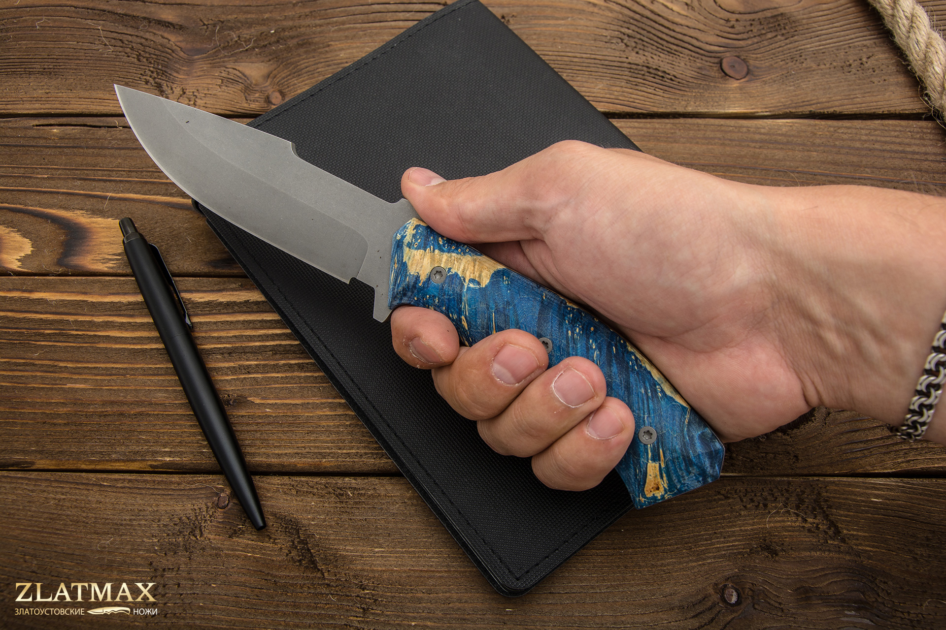 Нож Егерь (K110 Böhler, Накладки стабилизированный кап клёна, Обработка клинка Stonewash)