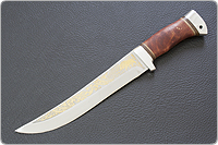Нож охотничий НС-13 (40Х10С2М (ЭИ-107), Берёзовый кап, Алюминий, Золочение рисунка на клинке)
