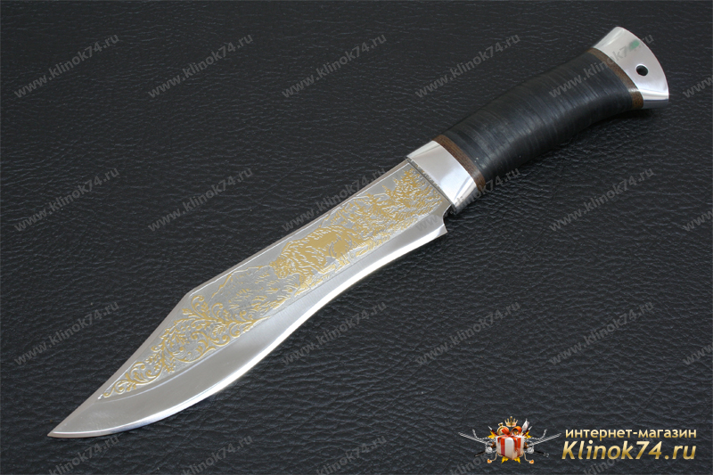 Нож НС-31 (X50CrMoV15, Наборная кожа, Алюминий, Золочение рисунка на клинке)