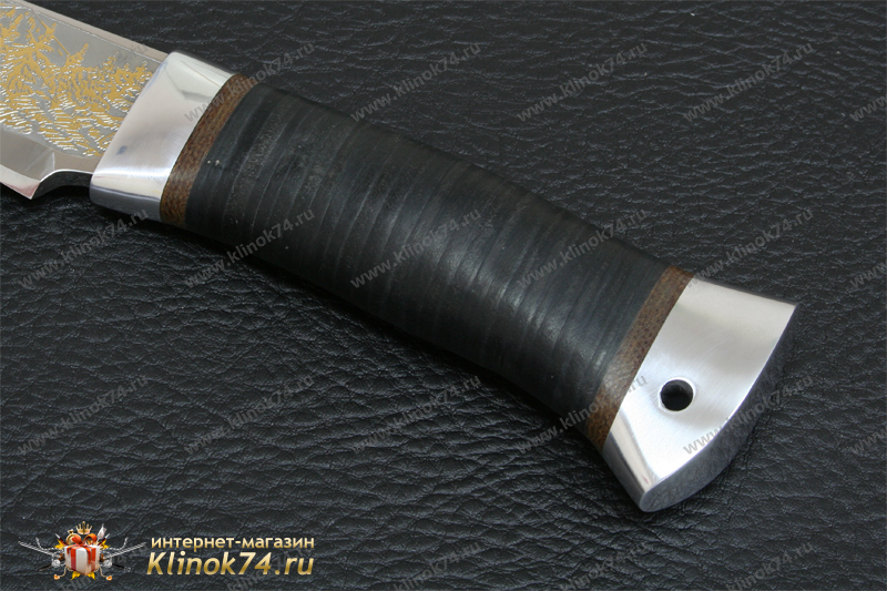 Нож НС-31 (X50CrMoV15, Наборная кожа, Алюминий, Золочение рисунка на клинке)