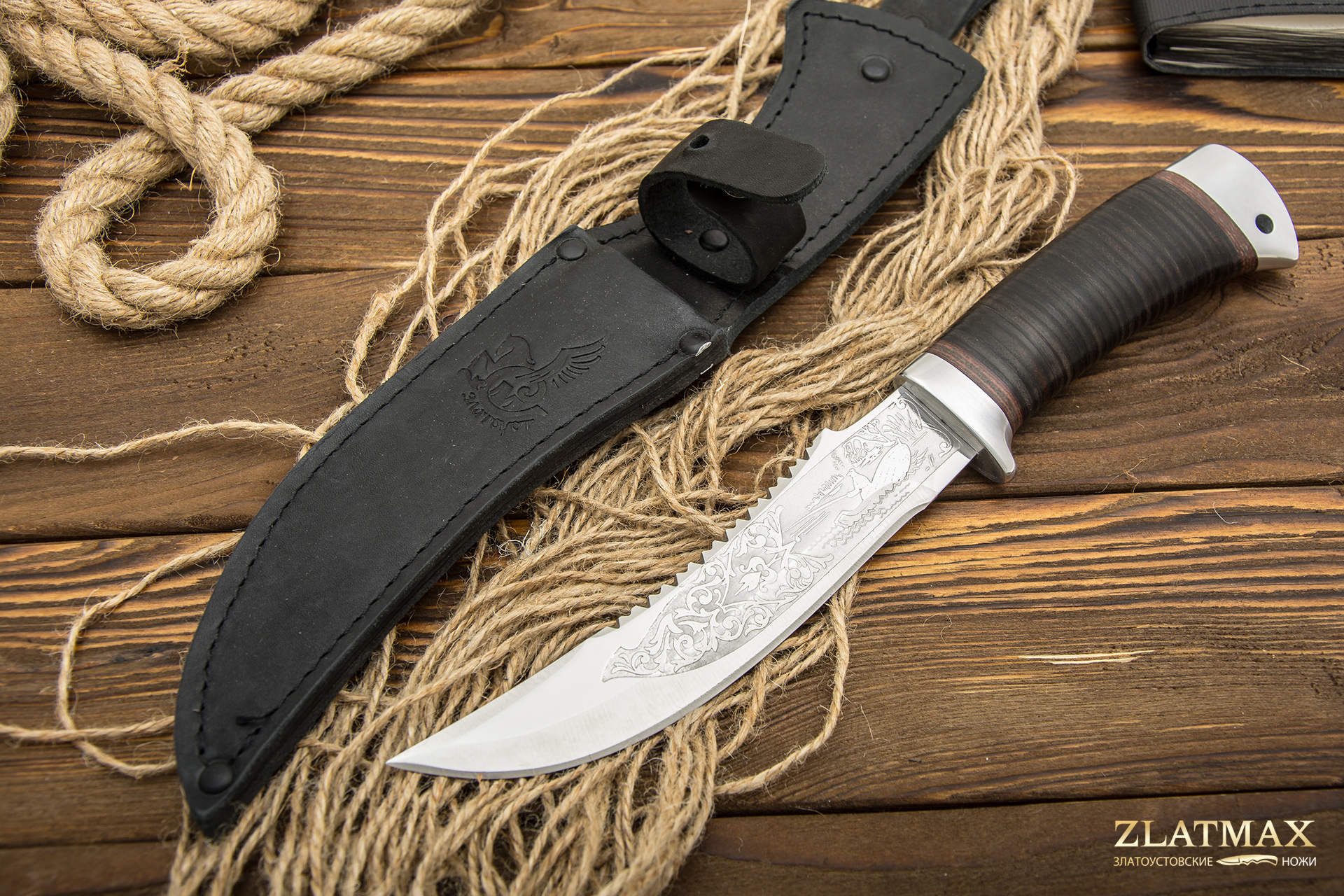 Нож охотничий НС-22 с серрейтором (40Х10С2М, Наборная кожа, Алюминий) фото-01