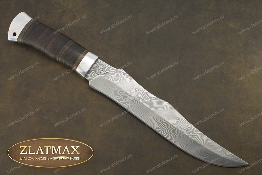 Нож НС-35 (Дамаск, Наборная кожа, Алюминий)