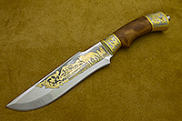 Нож НС-24 (X50CrMoV15, Берёзовый кап, Латунь, Золочение клинка гарды и тыльника)