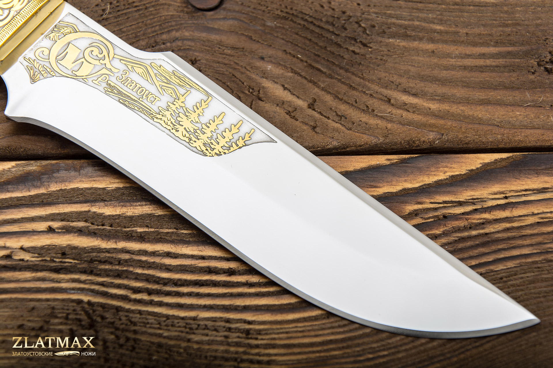 Нож НС-24 (X50CrMoV15, Морёный кап, Латунь, Золочение клинка гарды и тыльника)